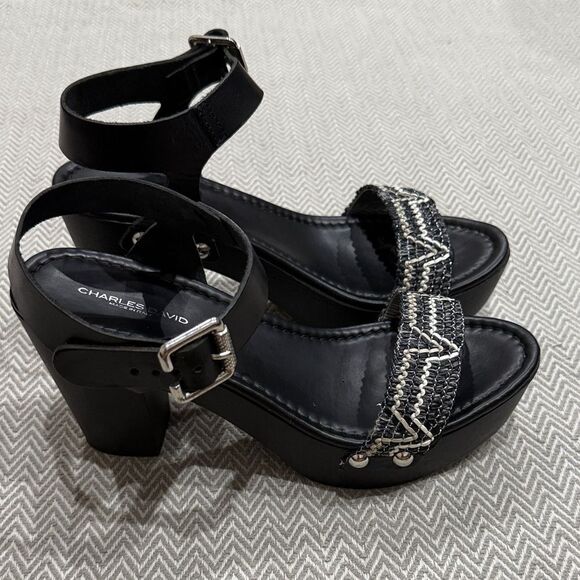 Charles David Black and Silver Platform Sandals Size 8 - Picture 1 of 6